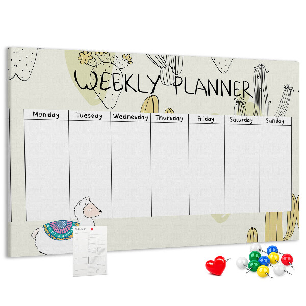 Cork memo board Cactus weekly planner