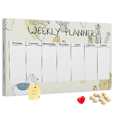 Cork memo board Cactus weekly planner