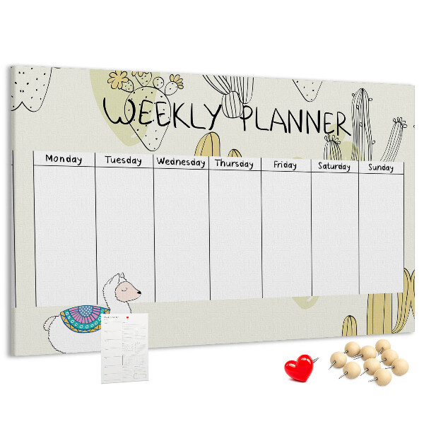 Cork memo board Cactus weekly planner