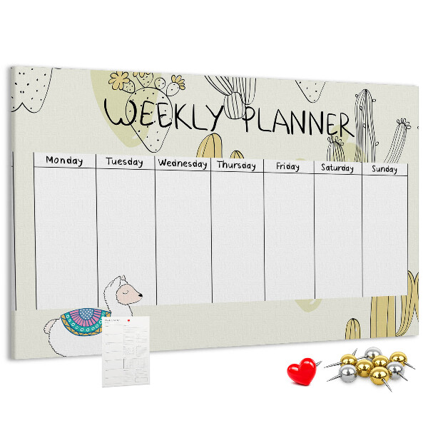 Cork memo board Cactus weekly planner
