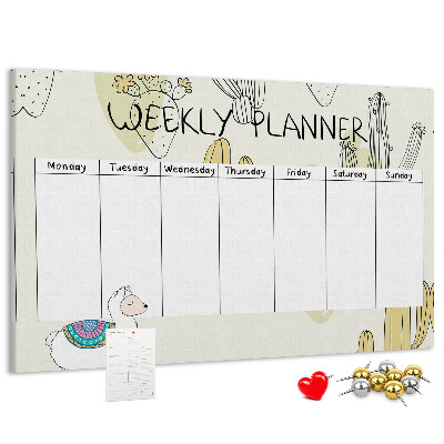 Cork memo board Cactus weekly planner