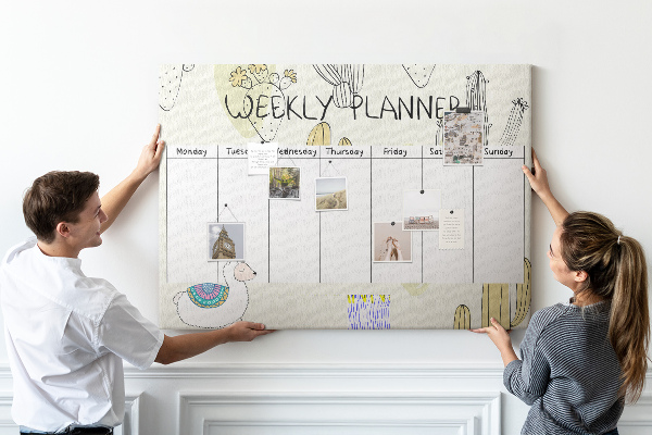Cork memo board Cactus weekly planner