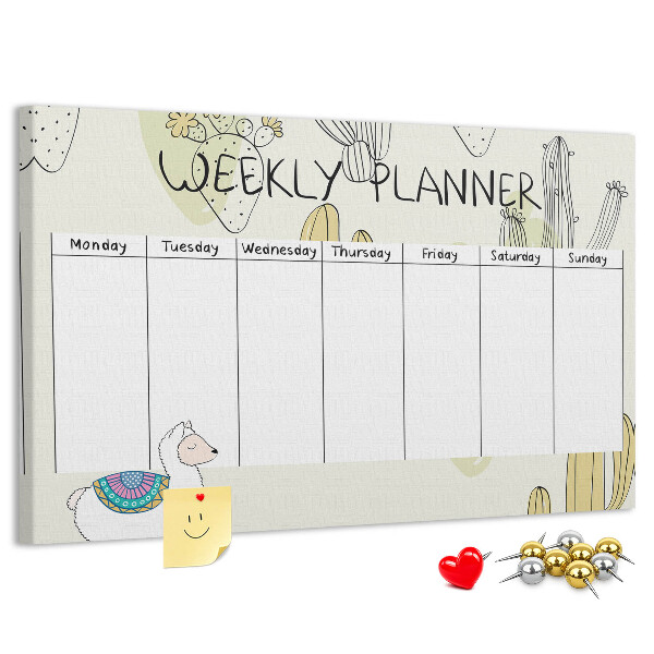 Cork memo board Cactus weekly planner
