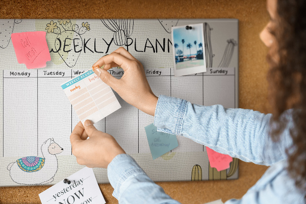 Cork memo board Cactus weekly planner