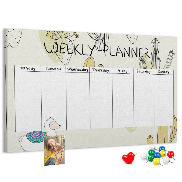 Cork memo board Cactus weekly planner