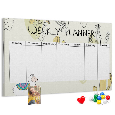 Cork memo board Cactus weekly planner