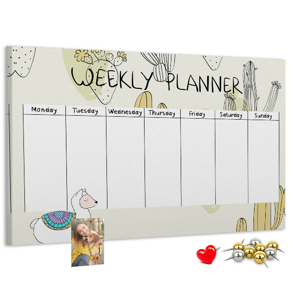 Cork memo board Cactus weekly planner