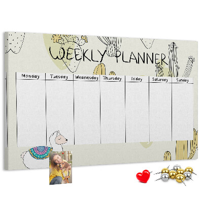 Cork memo board Cactus weekly planner