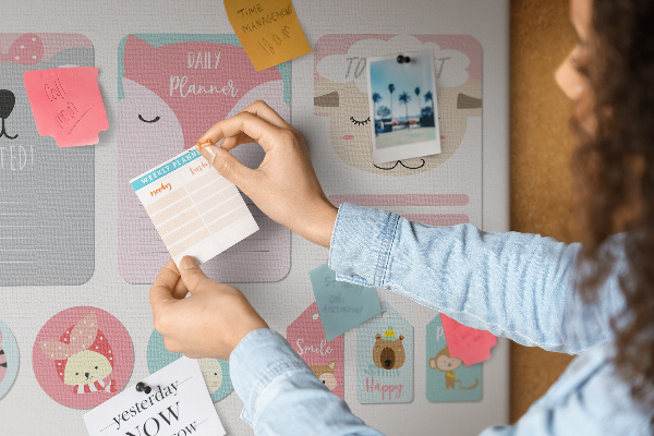 Cork memo board Happy bookmarks