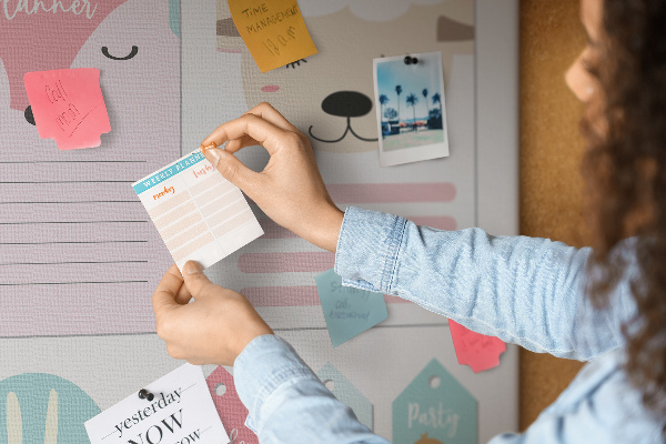 Cork memo board Happy bookmarks