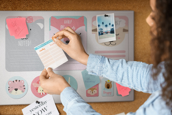 Cork memo board Happy bookmarks