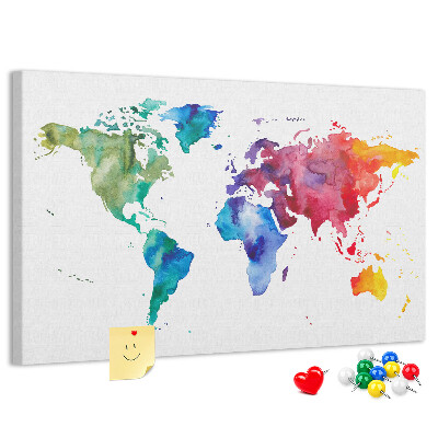 Cork board Watercolor world map