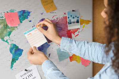 Cork board Watercolor world map