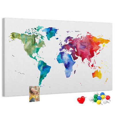 Cork board Watercolor world map
