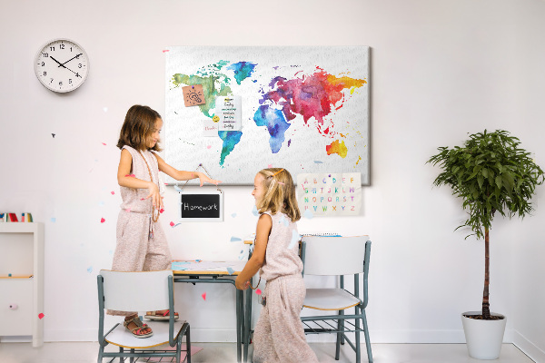 Cork board Watercolor world map