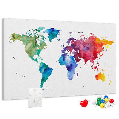 Cork board Watercolor world map