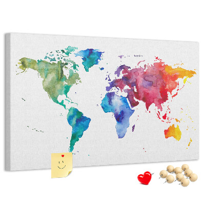 Cork board Watercolor world map
