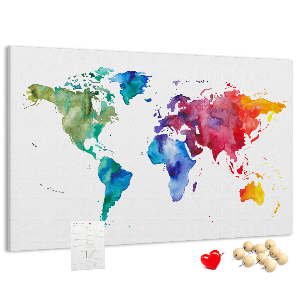 Cork board Watercolor world map