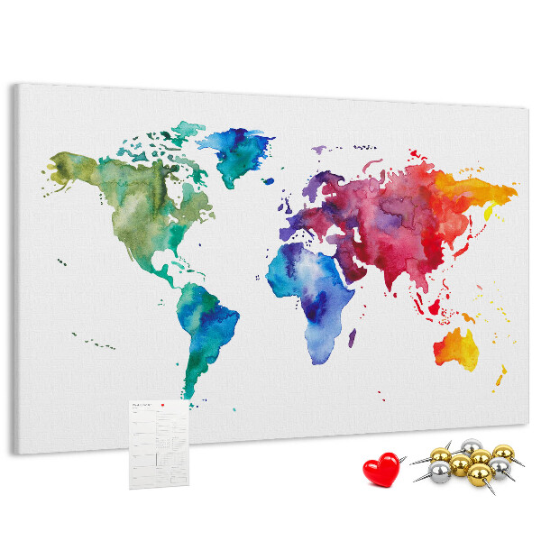 Cork board Watercolor world map