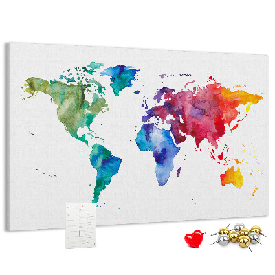 Cork board Watercolor world map