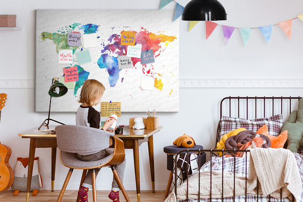 Cork board Watercolor world map