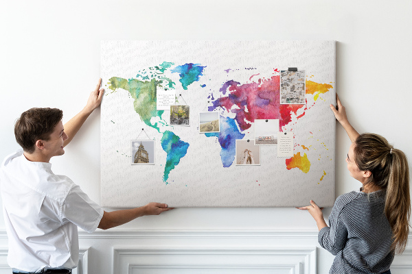 Cork board Watercolor world map