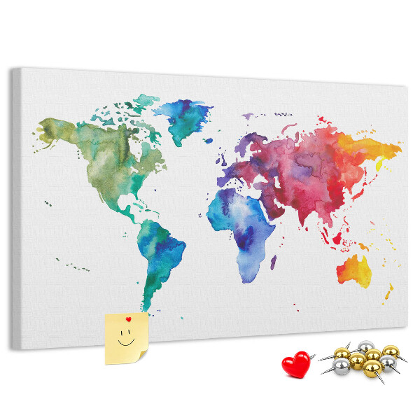 Cork board Watercolor world map