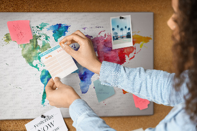 Cork board Watercolor world map