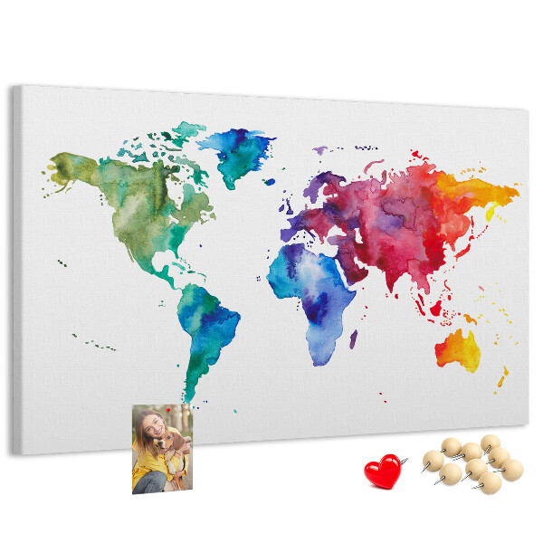 Cork board Watercolor world map