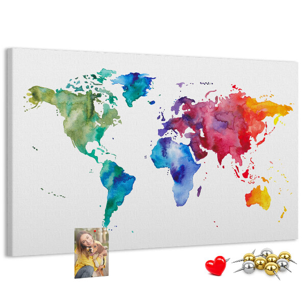 Cork board Watercolor world map