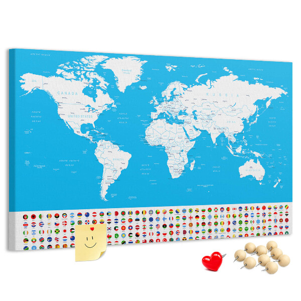 Cork display board Countries outline map
