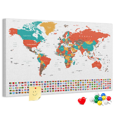 Cork memo board Colorful world map