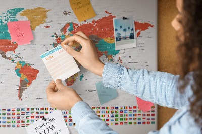 Cork memo board Colorful world map