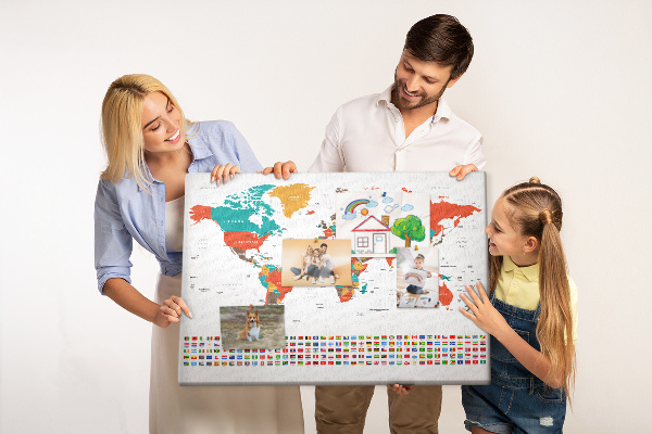 Cork memo board Colorful world map