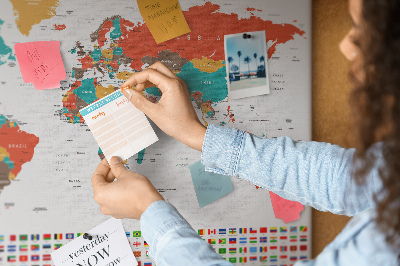 Cork memo board Colorful world map