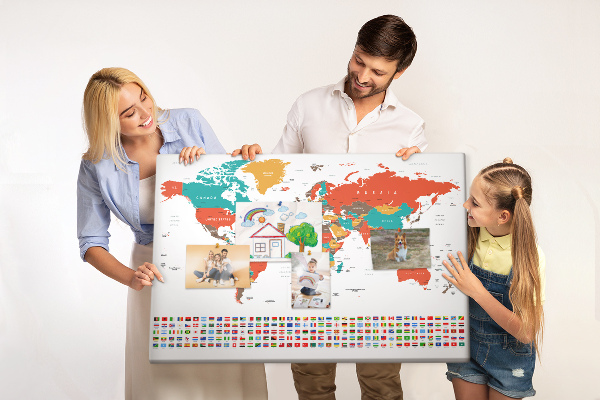 Cork memo board Colorful world map