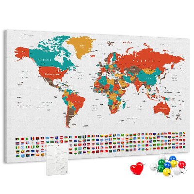 Cork memo board Colorful world map