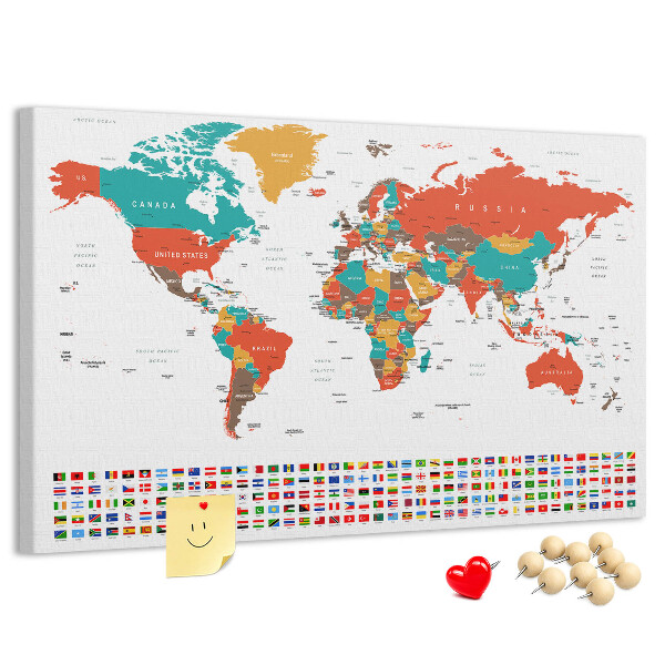 Cork memo board Colorful world map