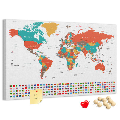 Cork memo board Colorful world map