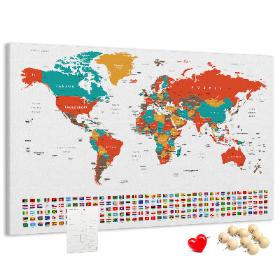 Cork memo board Colorful world map