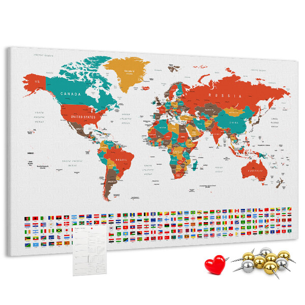 Cork memo board Colorful world map