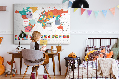 Cork memo board Colorful world map