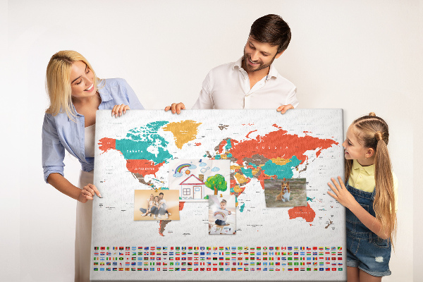 Cork memo board Colorful world map