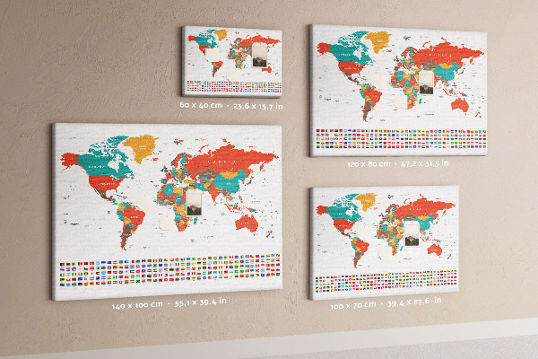 Cork memo board Colorful world map