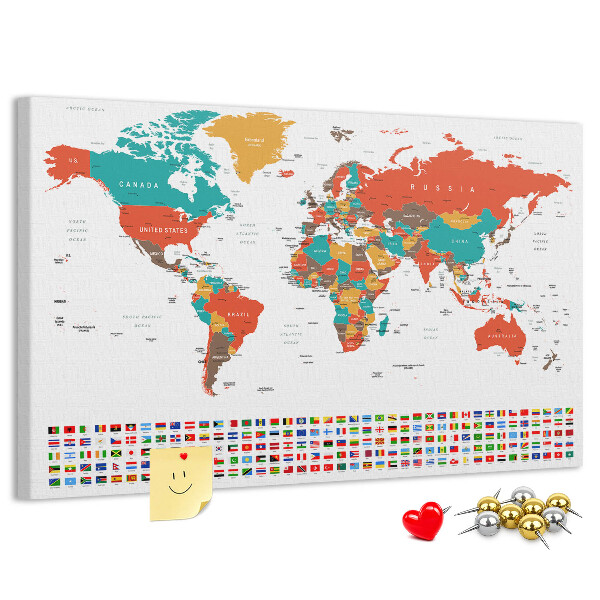 Cork memo board Colorful world map
