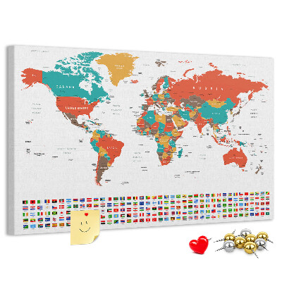 Cork memo board Colorful world map