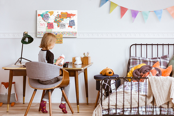 Cork memo board Colorful world map