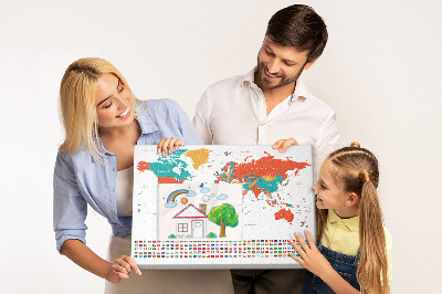 Cork memo board Colorful world map