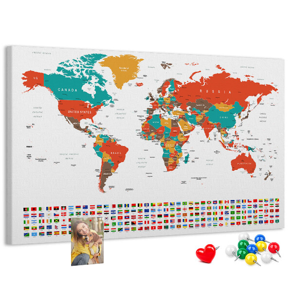 Cork memo board Colorful world map