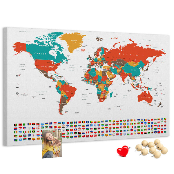 Cork memo board Colorful world map